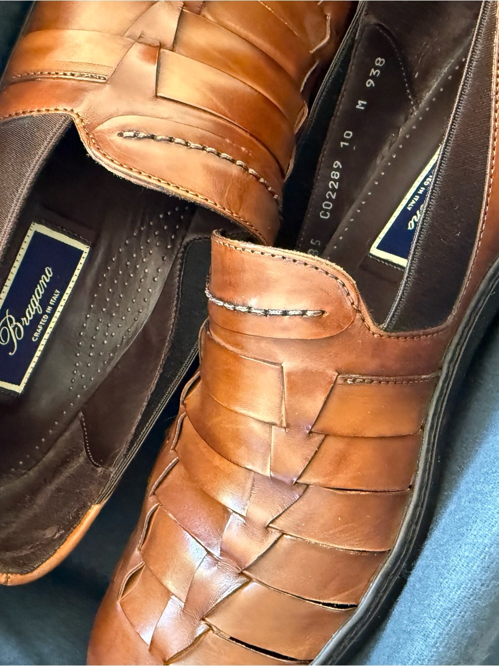 Bragano by Cole Haan Men’s Brown Woven Leather Slip-On Mercato Loafers